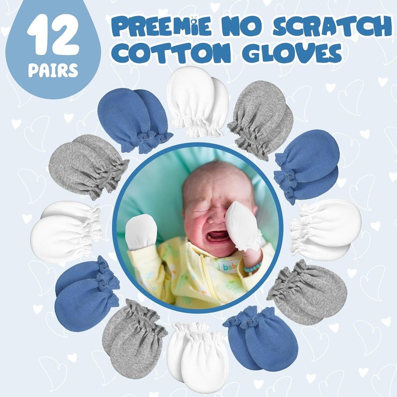 Vabean 12 Pairs Preemie Baby Mittens No Scratch Cotton Premature Baby Gloves for Nicu Preemie Girls Boys Gifts - Image 3